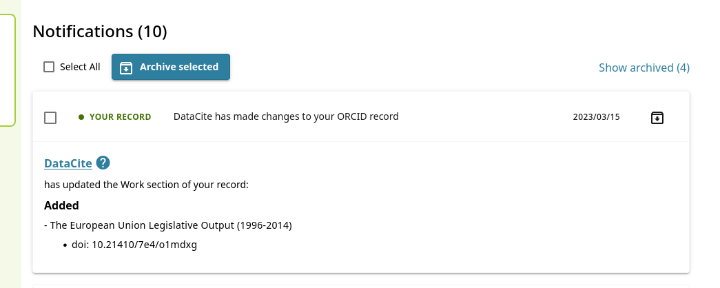 ORCID internal notification