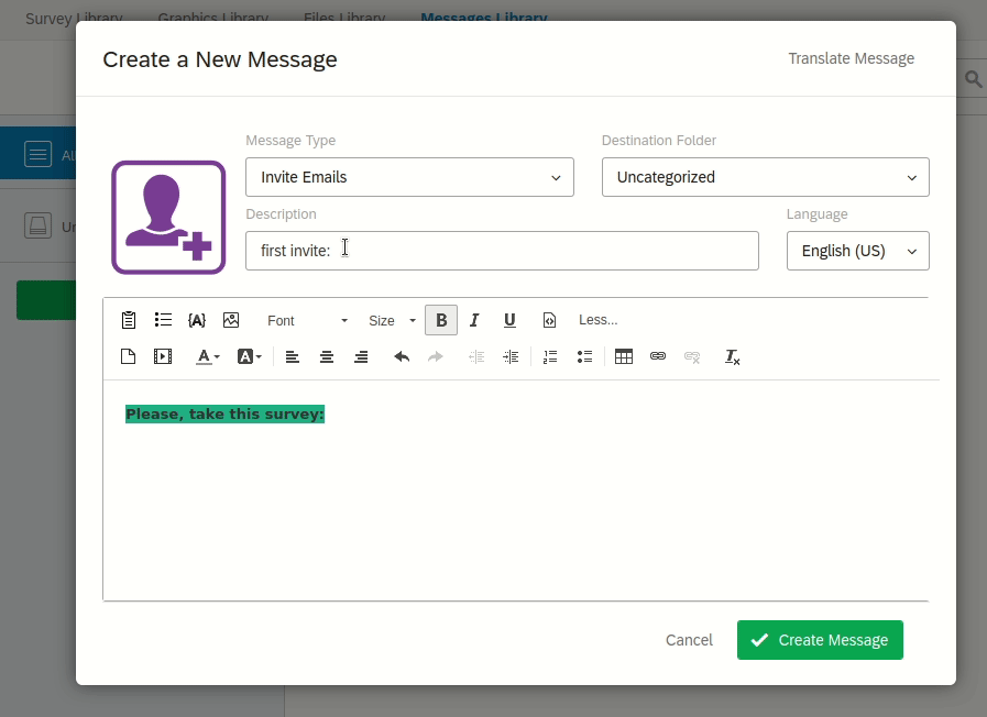 include a survey link in a message