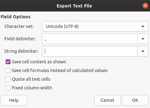LibreOffice save file parameters